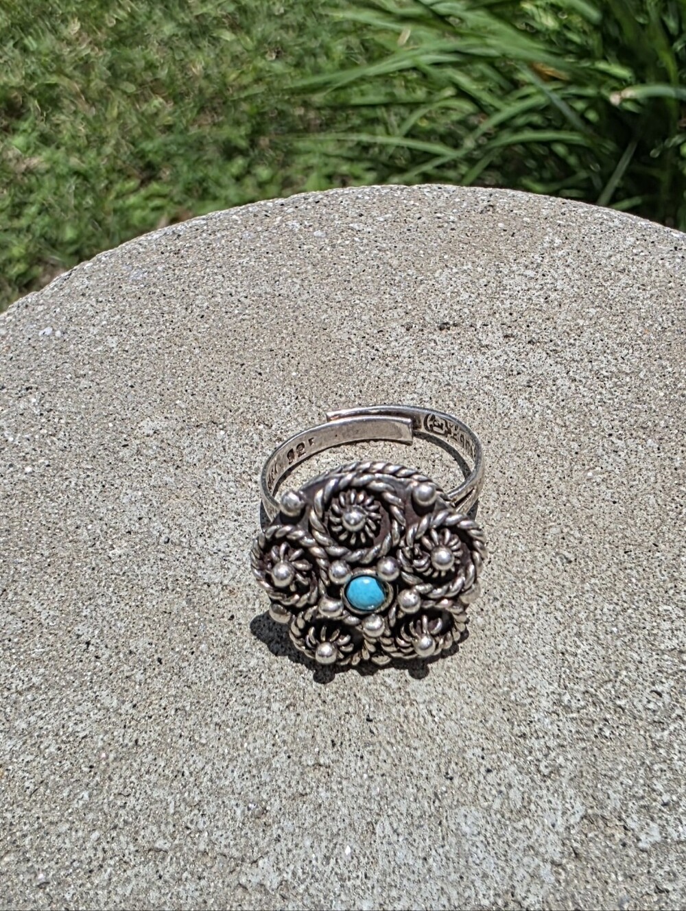 Vintage Adjustable 1960s Sterling Turquoise Poison Stash Snuff Ring Mexico